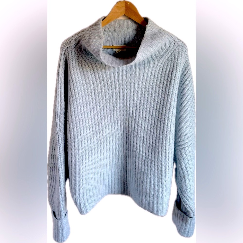 MAEVE ANTHROPOLOGIE Mock Neck Knit Palr Blue Sweater